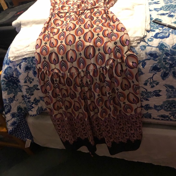 NWOT Madison Tara Maxi Spaghetti Strap Multicolored Dress Ties @ Neck W/Belt - Picture 5 of 7